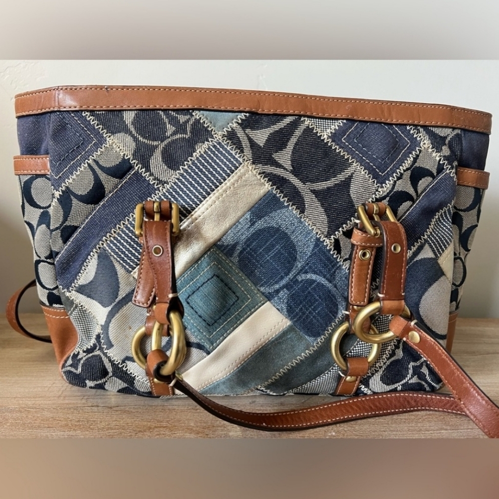 Rare Coach Signature Denim Patchwork Tote Bag
